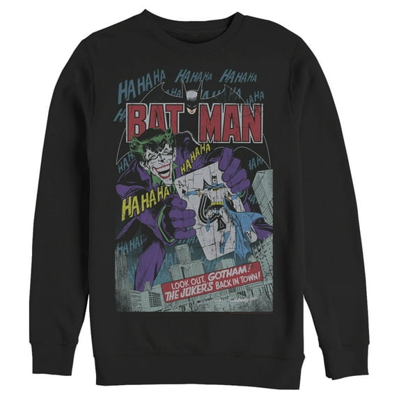 Men's Batman Joker Vintage Card Sweatshirt Black Large