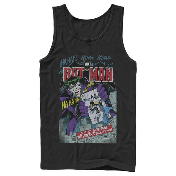 Men's Batman Joker Vintage Card  Tank Top Black 2X Large