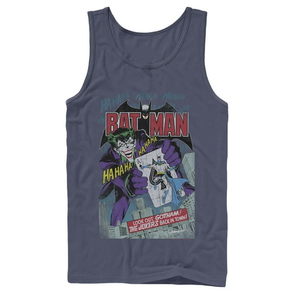 Men's Batman Joker Vintage Card  Tank Top Navy Blue Small