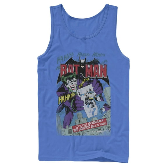 Men's Batman Joker Vintage Card Tank Top Royal Blue Medium