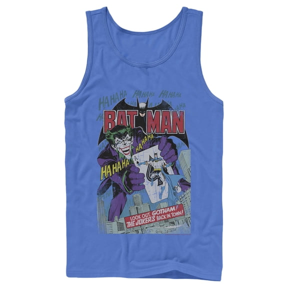 Men's Batman Joker Vintage Card Tank Top Royal Blue Small