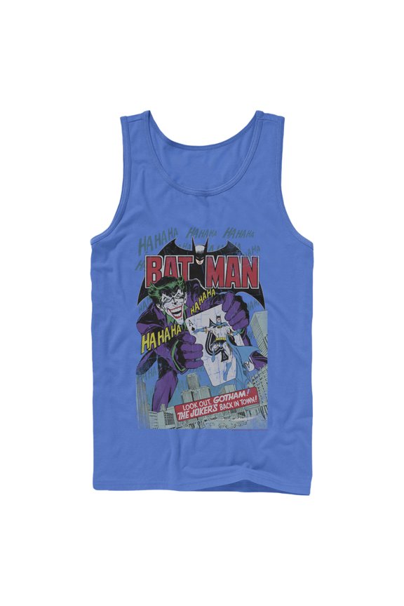 Men's Batman Joker Vintage Card Tank Top Royal Blue Small