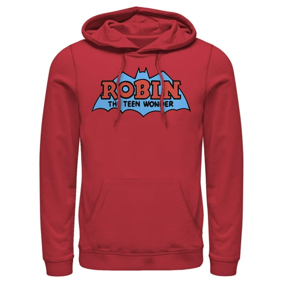 Men's Batman Logo Boy Wonder Robin Pull Over Hoodie Red Small