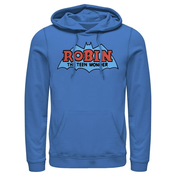 Men's Batman Logo Boy Wonder Robin Pull Over Hoodie Royal Blue Large