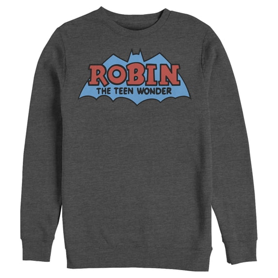 Men's Batman Logo Boy Wonder Robin Sweatshirt Charcoal Heather 3X Large