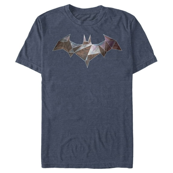 Men's Batman Logo Geometric Wing Graphic Tee Navy Blue Heather Small