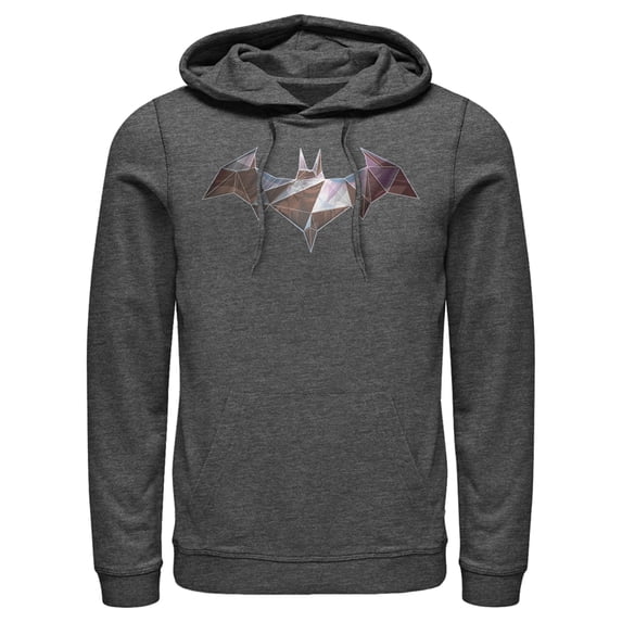 Men's Batman Logo Geometric Wing Pull Over Hoodie Charcoal Heather X Large