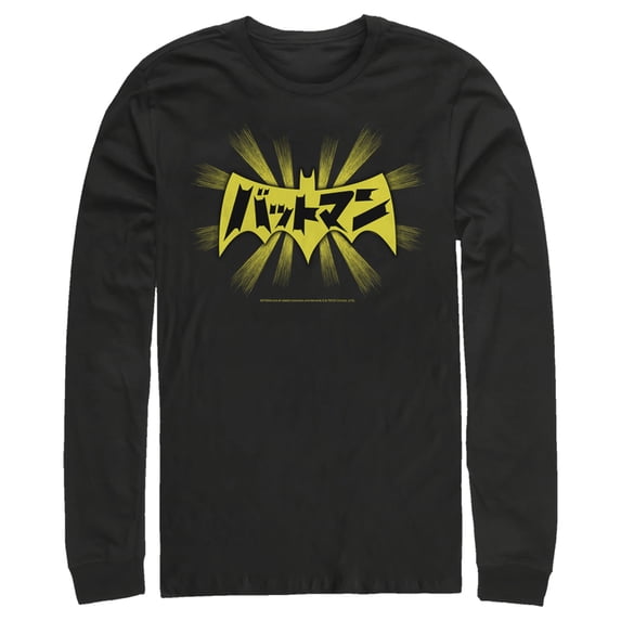 Men's Batman Logo Kanji Characters Long Sleeve Shirt Black Medium