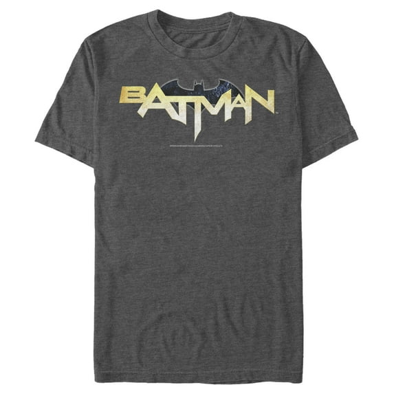 Men's Batman Logo Messy Text Graphic Tee Charcoal Heather X Large