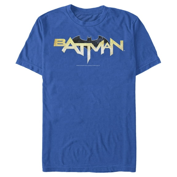 Men's Batman Logo Messy Text  Graphic Tee Royal Blue Medium