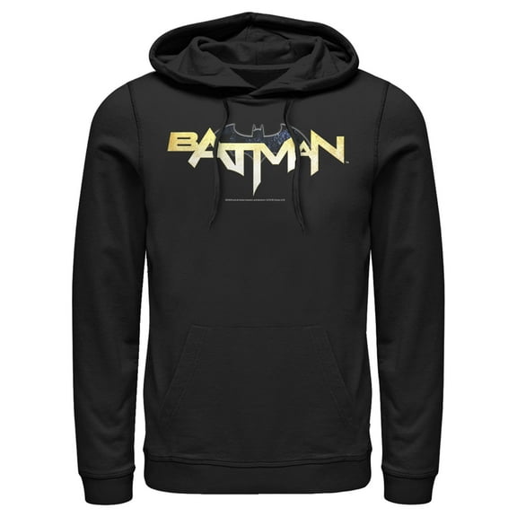 Men's Batman Logo Messy Text  Pull Over Hoodie Black Large