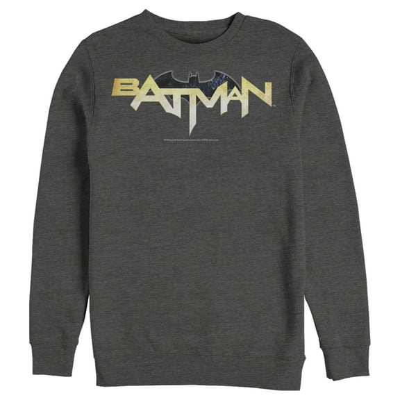 Men's Batman Logo Messy Text  Sweatshirt Charcoal Heather 2X Large