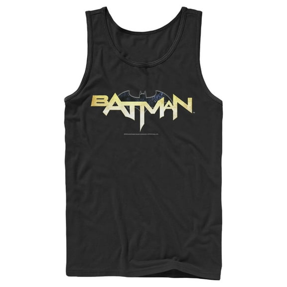 Men's Batman Logo Messy Text  Tank Top Black Large