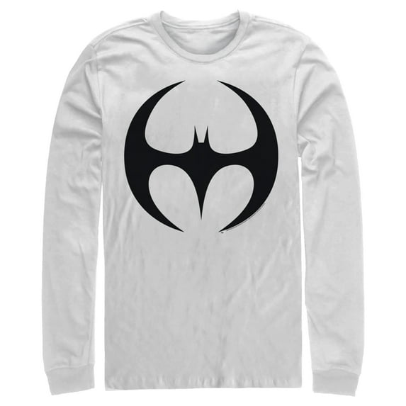 Men's Batman Logo Modern Wing Curve Long Sleeve Shirt White Large