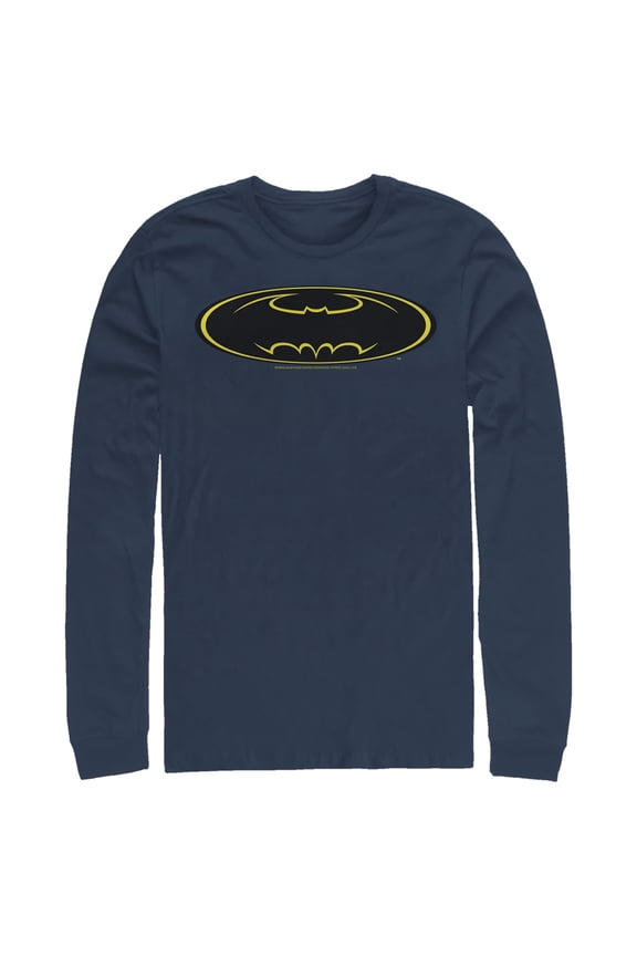 Men's Batman Logo Modern Wing Long Sleeve Shirt Navy Blue 2X Large