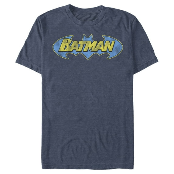 Men's Batman Logo Retro Wing Graphic Tee Navy Blue Heather X Large