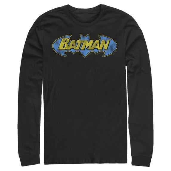 Men's Batman Logo Retro Wing Long Sleeve Shirt Black Medium