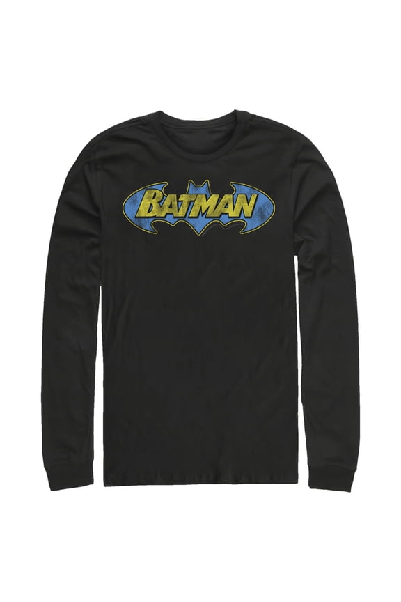 Men's Batman Logo Retro Wing  Long Sleeve Shirt Black X Large