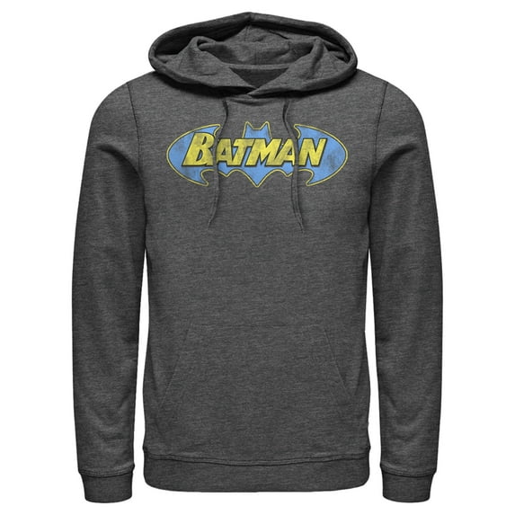 Men's Batman Logo Retro Wing Pull Over Hoodie Charcoal Heather Medium