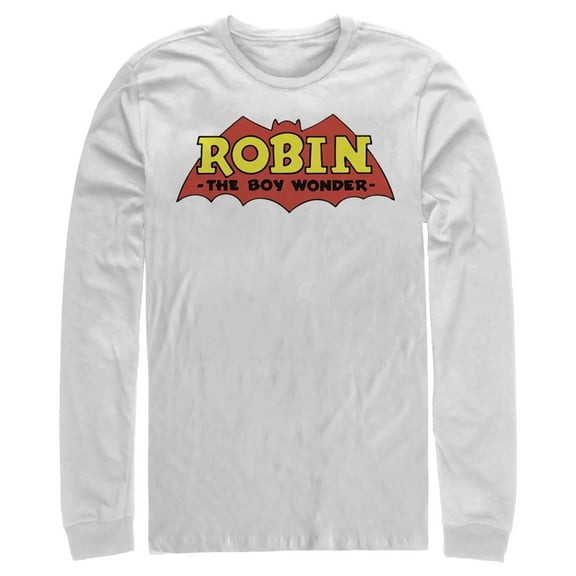 Men's Batman Logo Robin Boy Wonder Long Sleeve Shirt White 2X Large