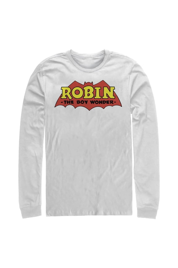 Men's Batman Logo Robin Boy Wonder Long Sleeve Shirt White X Large