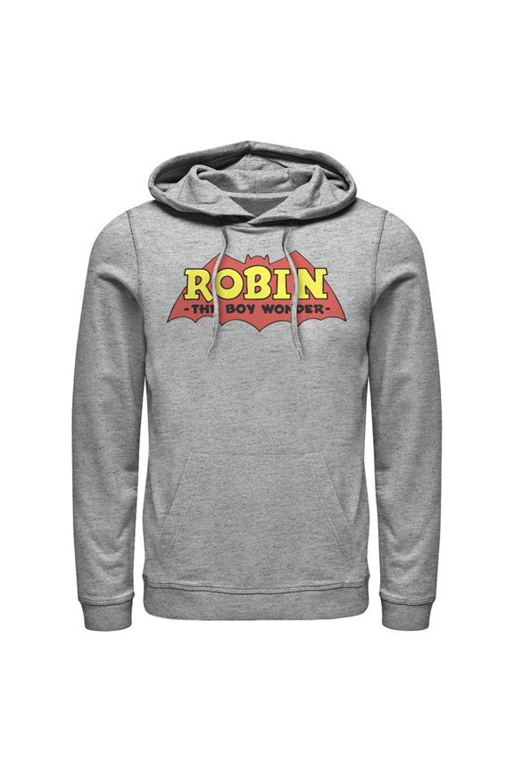 Men's Batman Logo Robin Boy Wonder Pull Over Hoodie Athletic Heather Medium