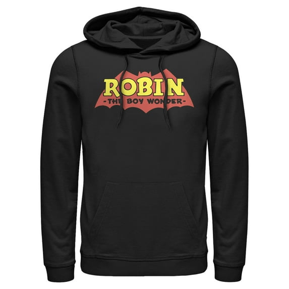 Men's Batman Logo Robin Boy Wonder Pull Over Hoodie Black Large