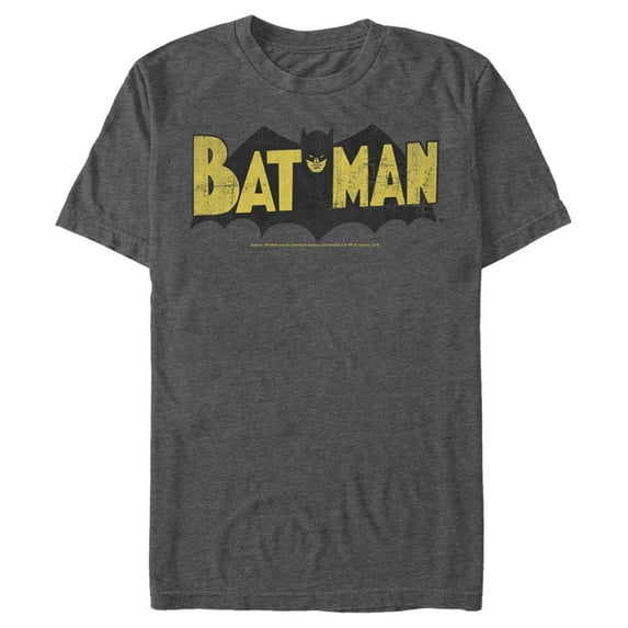 Men's Batman Logo Vintage  Graphic Tee Charcoal Heather Small