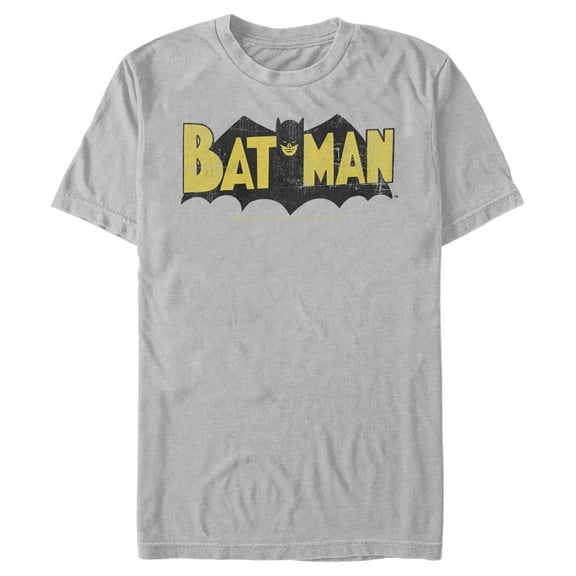 Men's Batman Logo Vintage Graphic Tee Silver X Large