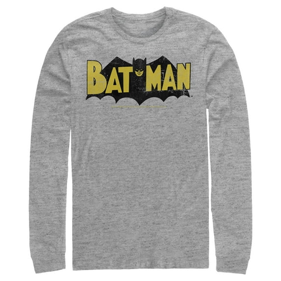 Men's Batman Logo Vintage Long Sleeve Shirt Athletic Heather 2X Large