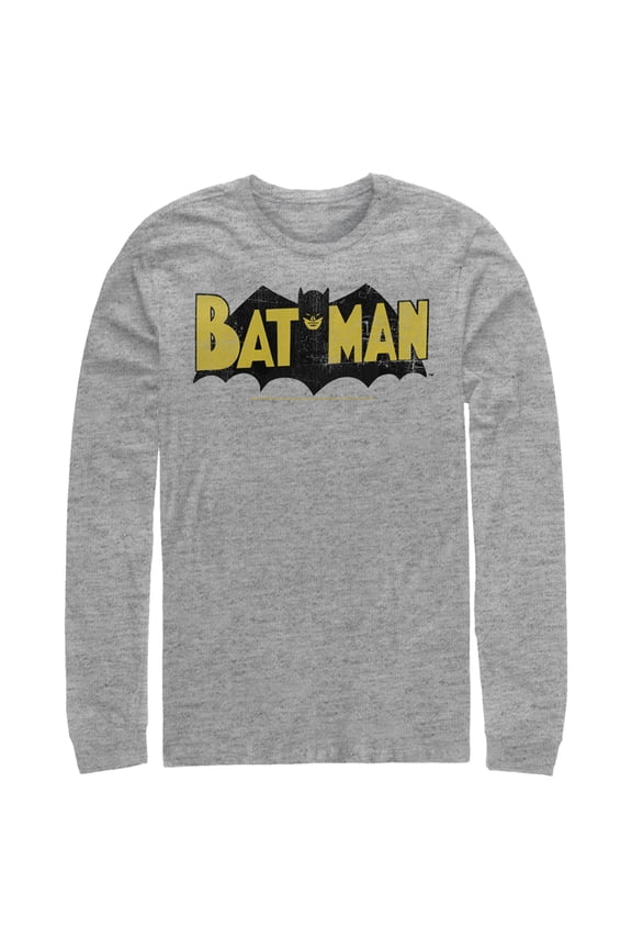 Men's Batman Logo Vintage Long Sleeve Shirt Athletic Heather X Large