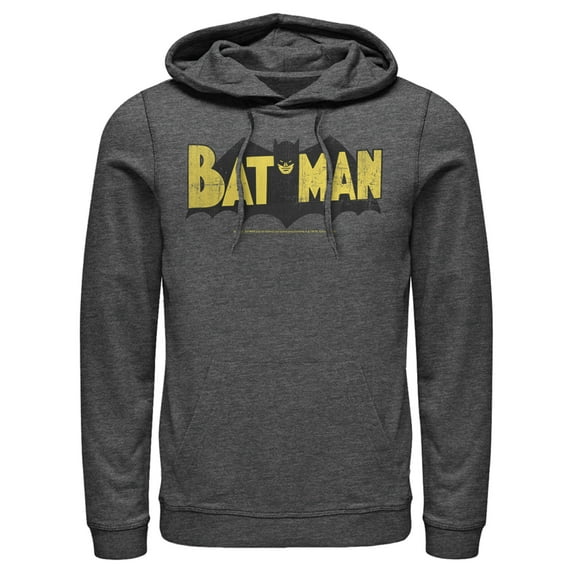 Men's Batman Logo Vintage Pull Over Hoodie Charcoal Heather X Large
