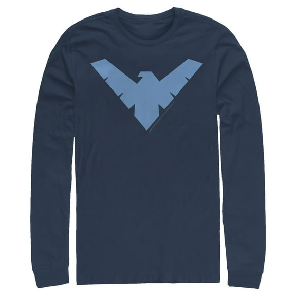 Men's Batman Nightwing Logo  Long Sleeve Shirt Navy Blue Small