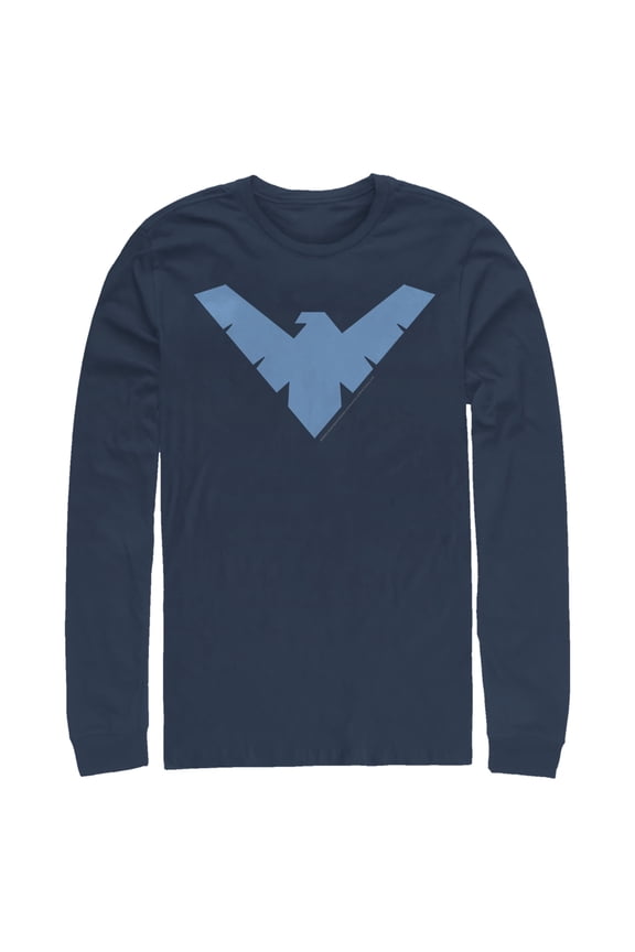 Men's Batman Nightwing Logo  Long Sleeve Shirt Navy Blue Small