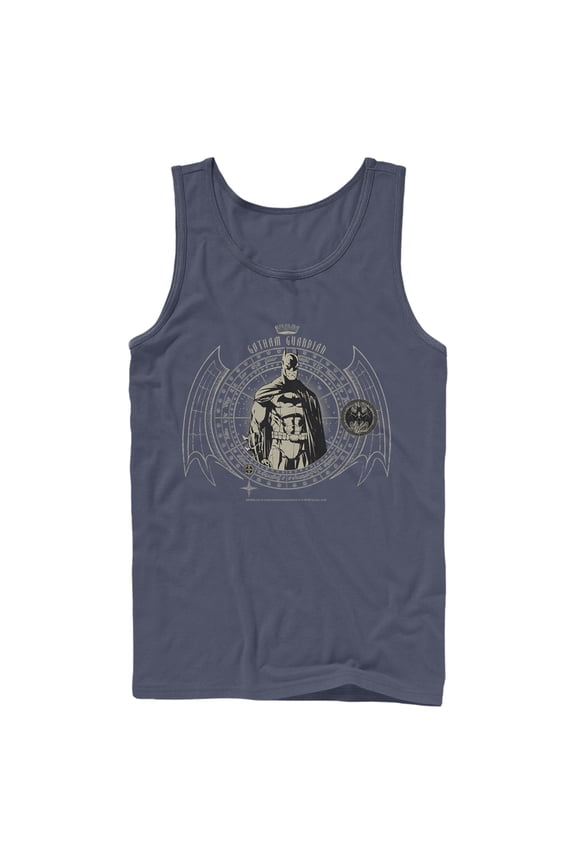 Men's Batman Secret Code Circle Tank Top Navy Blue Medium