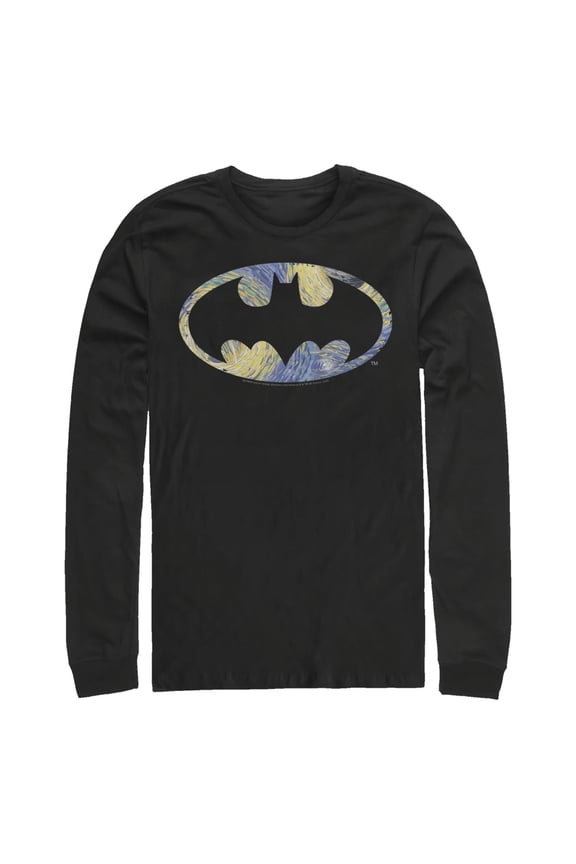 Men's Batman Shield Logo Artistic Swirl Long Sleeve Shirt