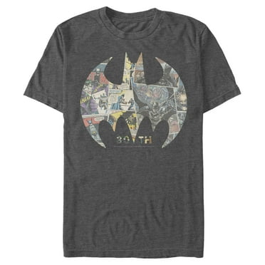 Men's Batman Shield Logo Comic 80th Anniversary  Graphic Tee Charcoal Heather 1X Big Tall