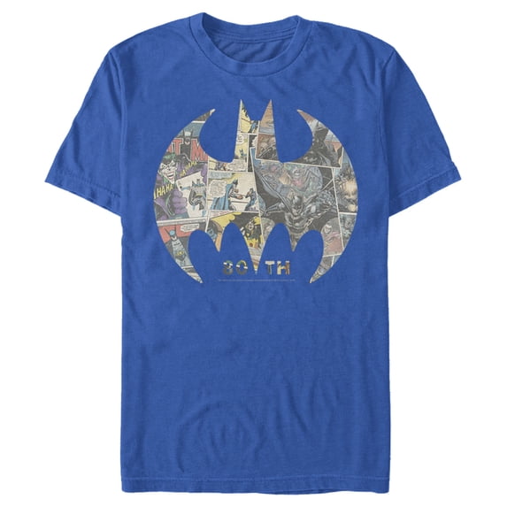 Men's Batman Shield Logo Comic 80th Anniversary Graphic Tee Royal Blue Heather Small
