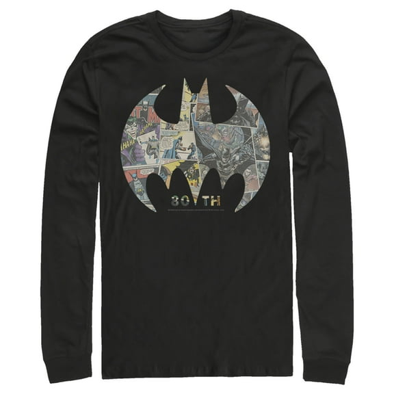 Men's Batman Shield Logo Comic 80th Anniversary  Long Sleeve Shirt Black Small