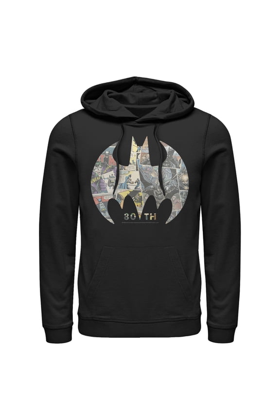 Men's Batman Shield Logo Comic 80th Anniversary Pull Over Hoodie Black Large
