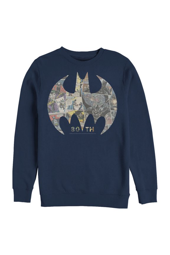 Men's Batman Shield Logo Comic 80th Anniversary Sweatshirt Navy Blue X Large