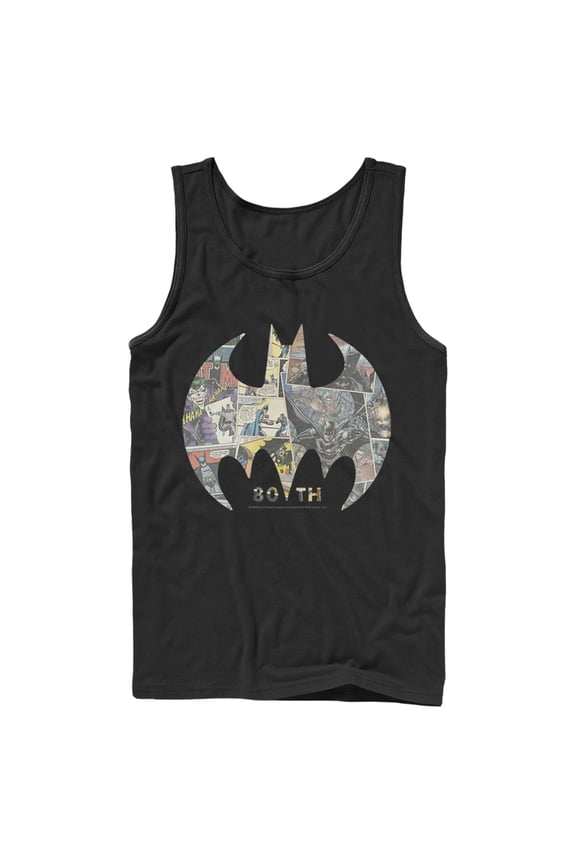 Men's Batman Shield Logo Comic 80th Anniversary  Tank Top Black Large