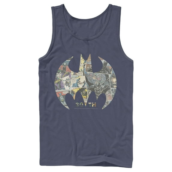 Men's Batman Shield Logo Comic 80th Anniversary Tank Top Navy Blue 2X Large