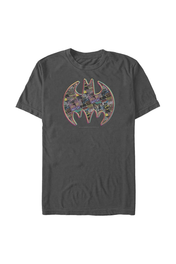 Men's Batman Shield Logo Comic Panel Graphic Tee Charcoal 3X Large