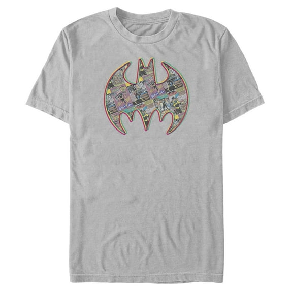 Men's Batman Shield Logo Comic Panel Graphic Tee Silver Small