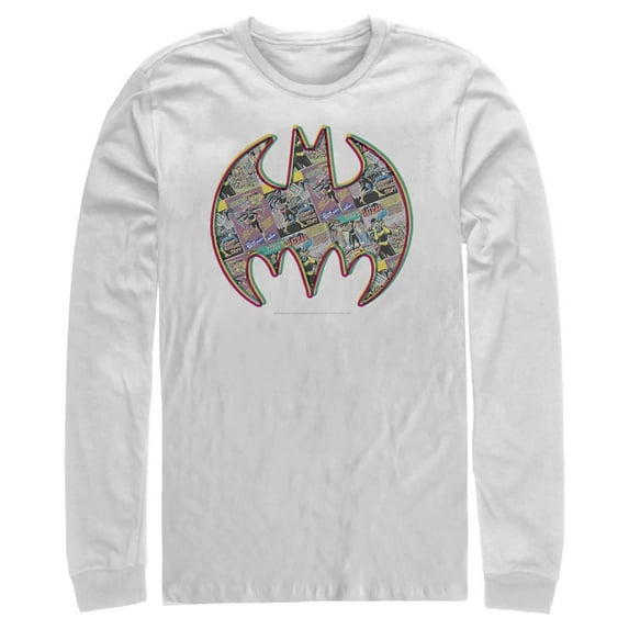 Men's Batman Shield Logo Comic Panel Long Sleeve Shirt White Medium