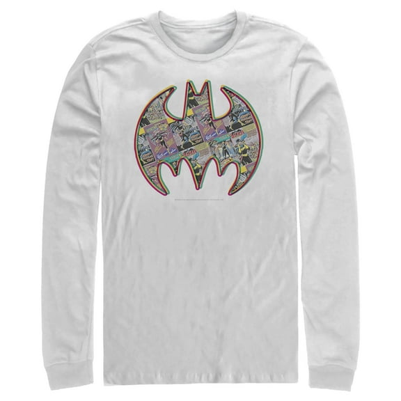 Men's Batman Shield Logo Comic Panel  Long Sleeve Shirt White Small