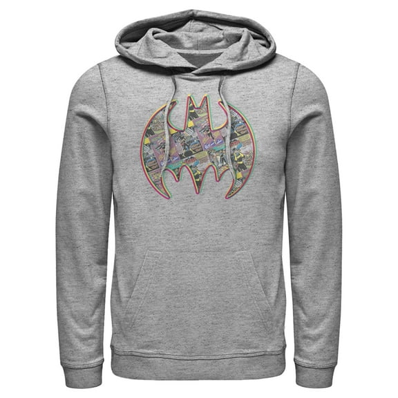 Men's Batman Shield Logo Comic Panel Pull Over Hoodie Athletic Heather 3X Large