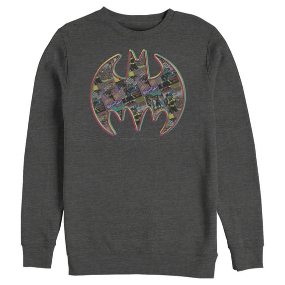 Men's Batman Shield Logo Comic Panel Sweatshirt Charcoal Heather Medium