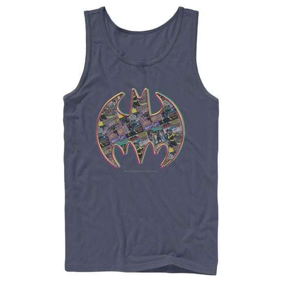 Men's Batman Shield Logo Comic Panel Tank Top Navy Blue Medium